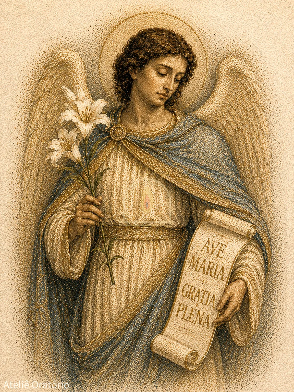 São Gabriel Arcanjo, meio-corpo, filactério